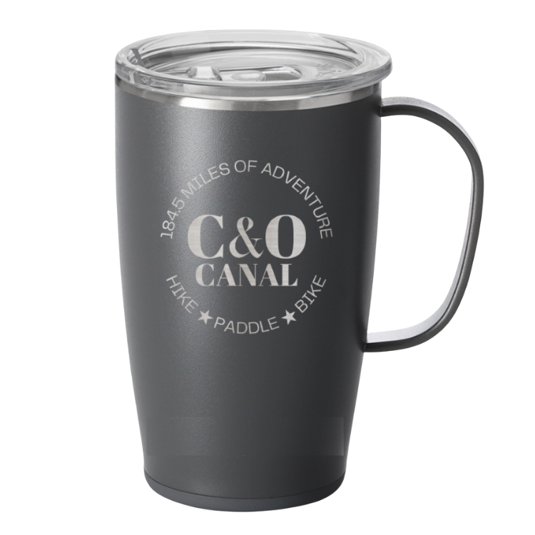 C&O Canal Travel Mug will keep your drink hot and cold while on the Chesapeake and Ohio Canal trail. 